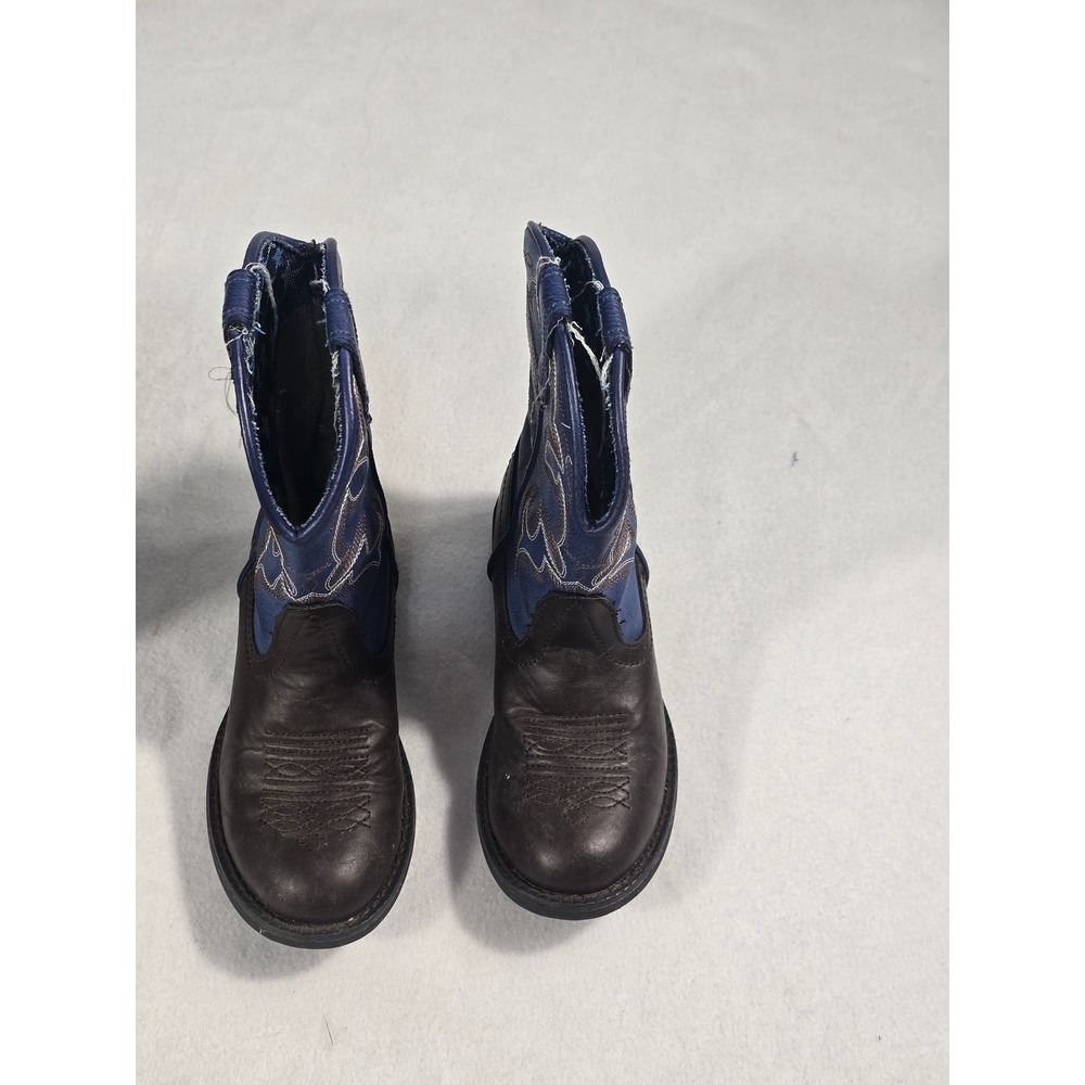 Roper Kids Western Cowboy Boots Brown Blue Embroidered Square Toe Size 9